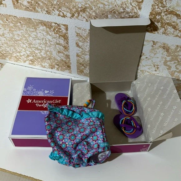 MIB American Girl Truly Me Beaded BoHo Beachy Swimsuit fits 18” Doll  Blue/Purple